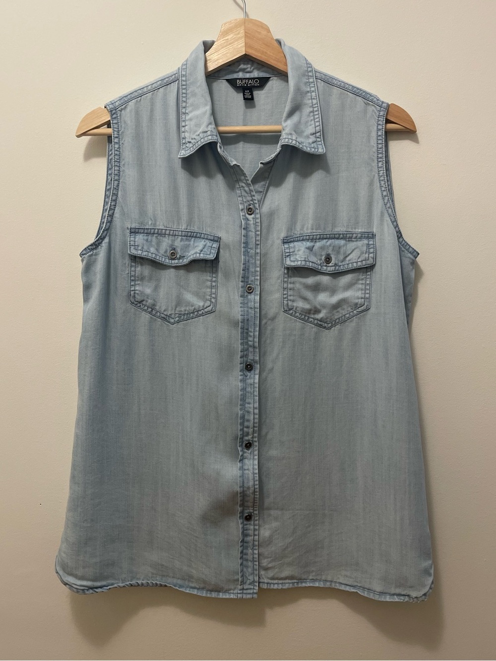 Buffalo David Bitton Light Wash Sleeveless Denim Button-Up Shirt